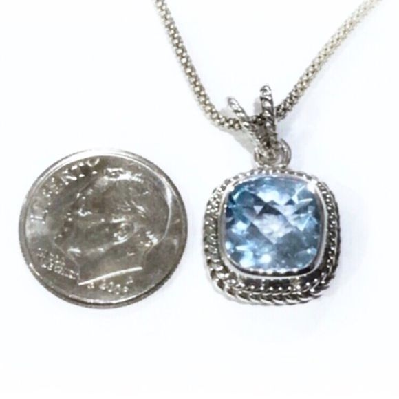 SAMUEL B Cushion Cut Blue Topaz & Popcorn Necklace - Picture 6 of 14